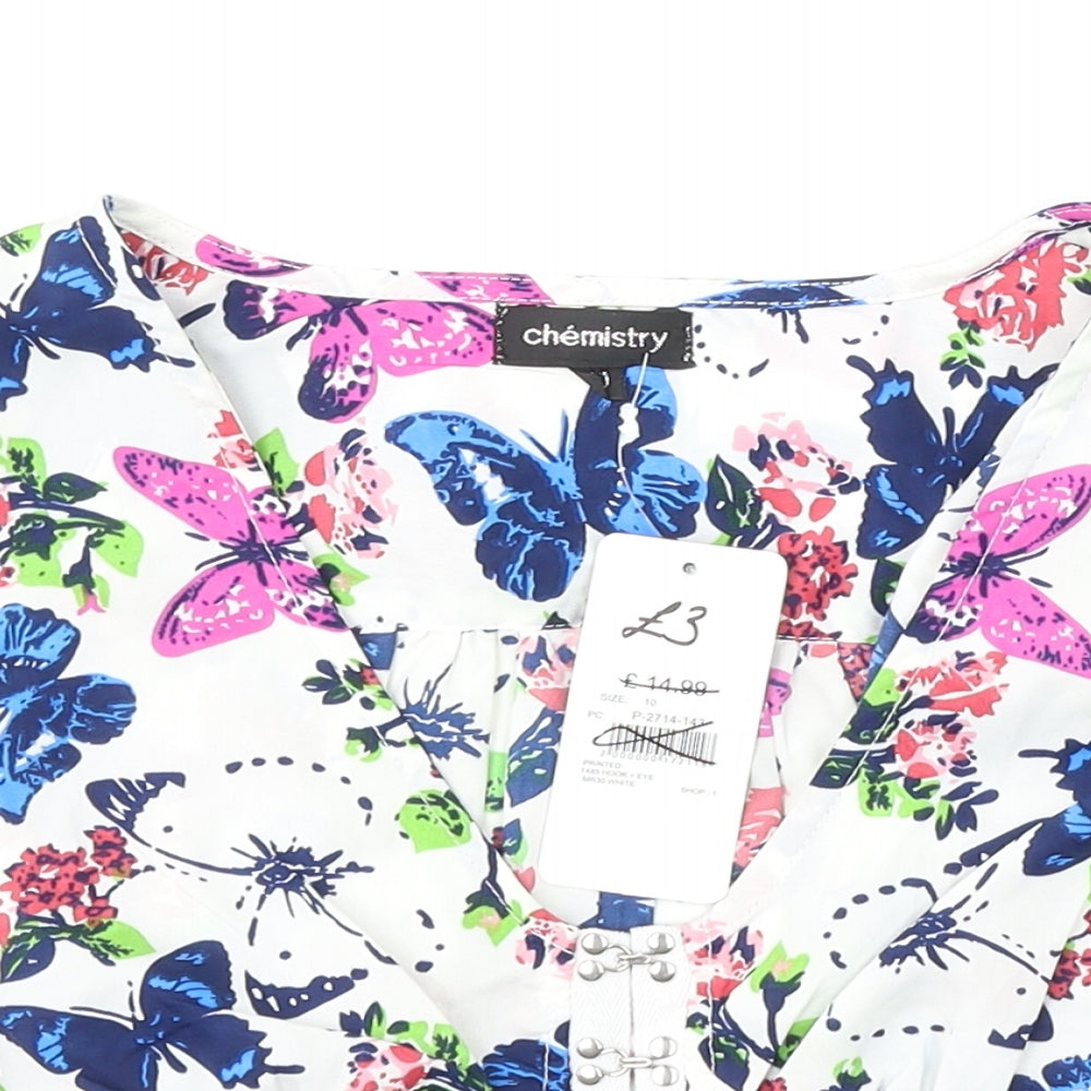 Chemisty Womens Multicoloured Floral Polyester Basic Blouse Size 10 V-Neck