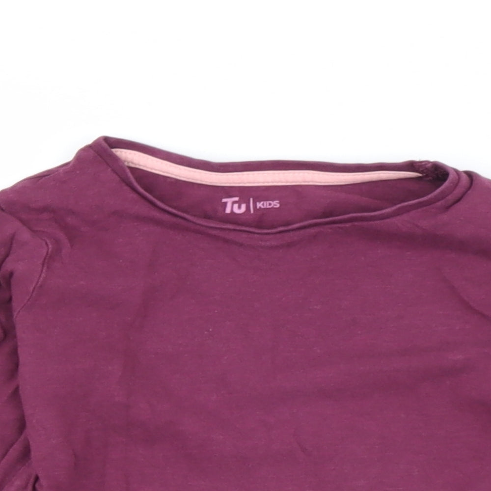 TU Girls Purple  Cotton Basic Casual Size 3-4 Years Round Neck