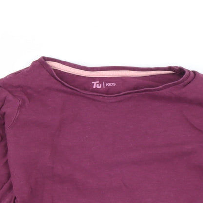TU Girls Purple  Cotton Basic Casual Size 3-4 Years Round Neck
