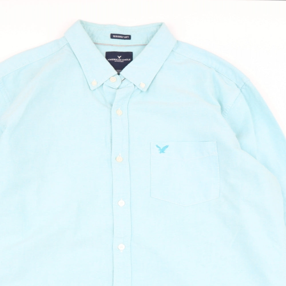 American Eagle Outfitters Mens Blue  Cotton  Button-Up Size XL Collared