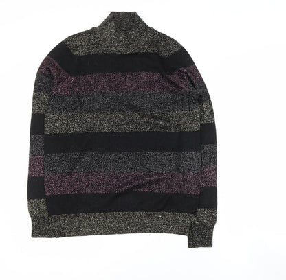F&F Womens Black High Neck Striped Viscose Pullover Jumper Size 10
