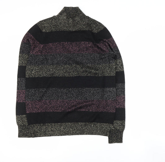 F&F Womens Black High Neck Striped Viscose Pullover Jumper Size 10