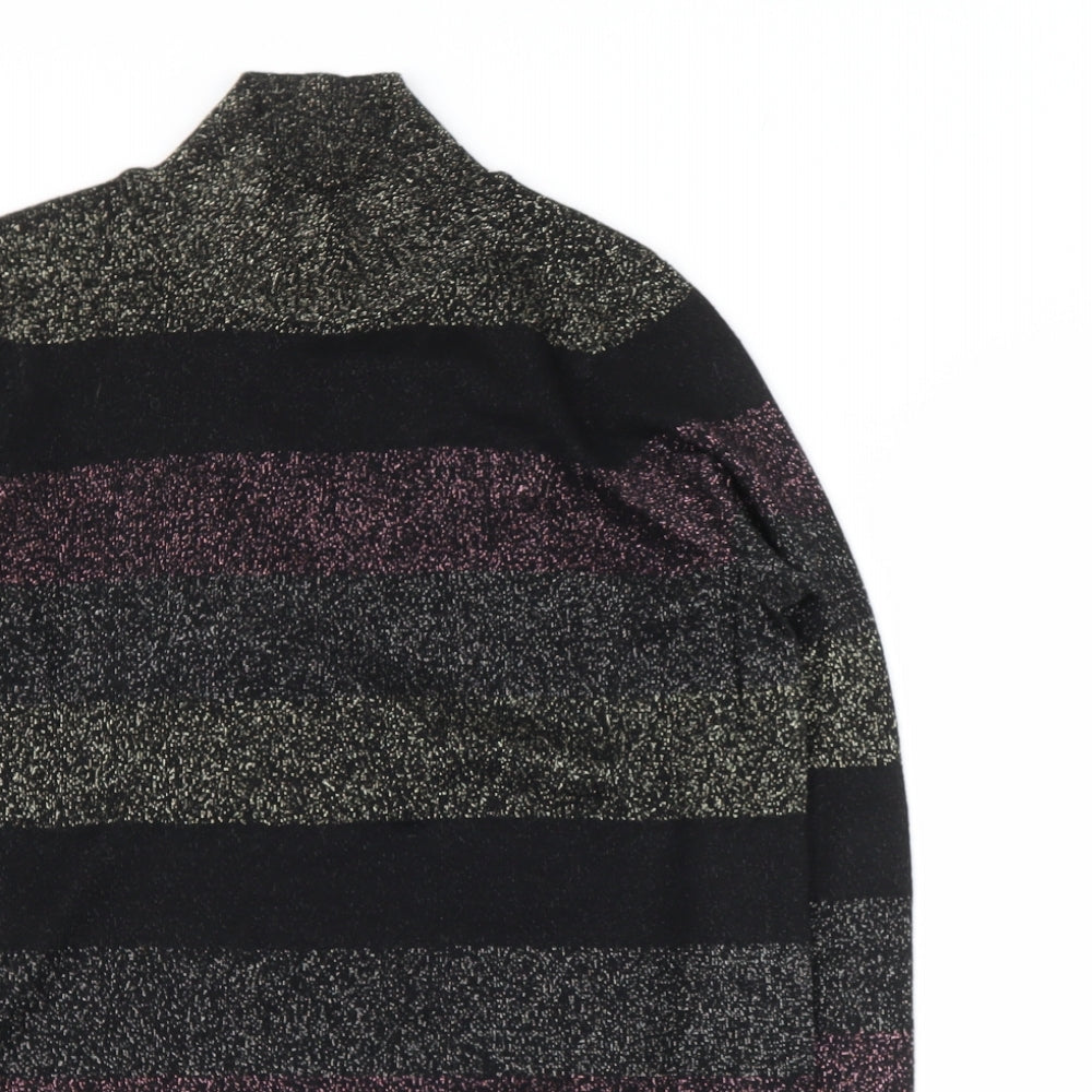 F&F Womens Black High Neck Striped Viscose Pullover Jumper Size 10