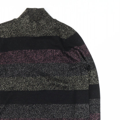 F&F Womens Black High Neck Striped Viscose Pullover Jumper Size 10