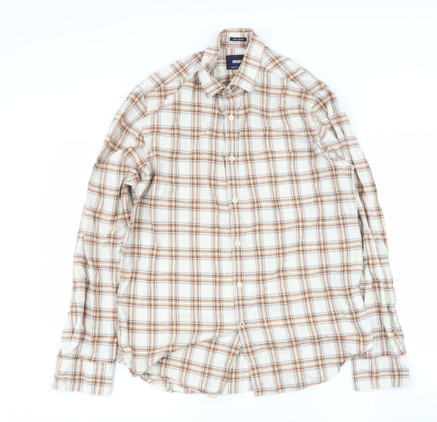 Mens UK Size M max Brown  Button-Up Long Sleeve Casual Shirt