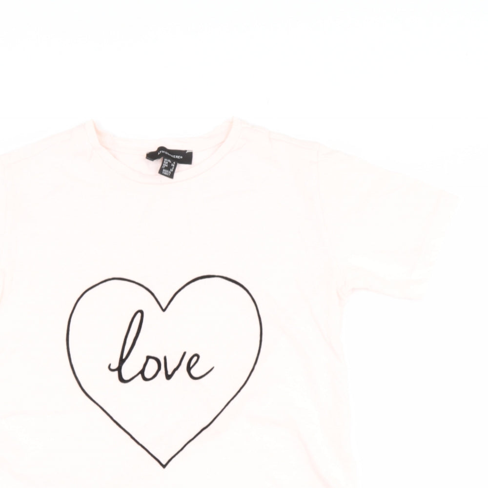 Primark Womens Pink  Cotton Basic T-Shirt Size 6 Round Neck - Love