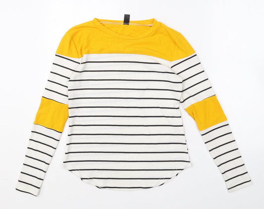 SheIn Womens Multicoloured Striped Polyester Basic T-Shirt Size S Crew Neck