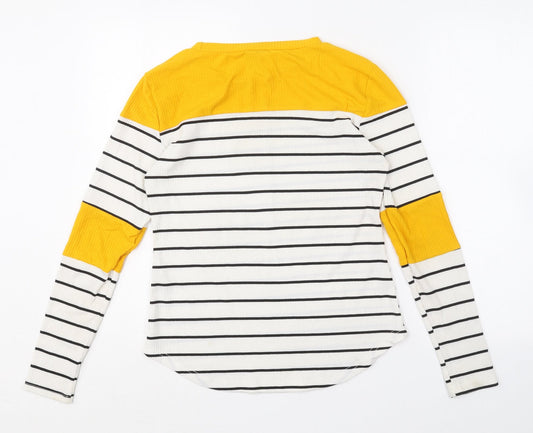 SheIn Womens Multicoloured Striped Polyester Basic T-Shirt Size S Crew Neck