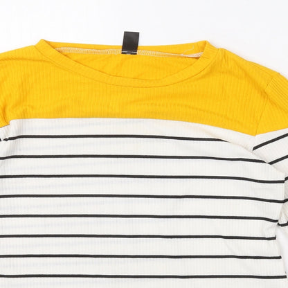 SheIn Womens Multicoloured Striped Polyester Basic T-Shirt Size S Crew Neck