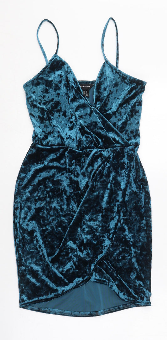 New Look Womens Blue  Polyester Wrap Dress  Size 10  Sweetheart  - `