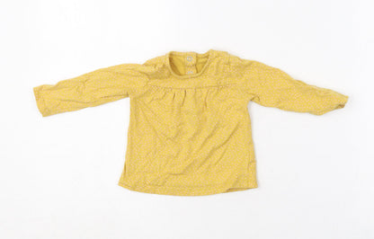TU Girls Yellow Polka Dot Cotton Basic T-Shirt Size 3-6 Months Crew Neck