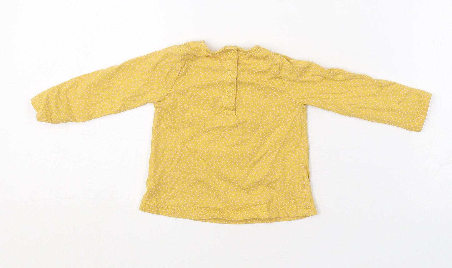 TU Girls Yellow Polka Dot Cotton Basic T-Shirt Size 3-6 Months Crew Neck