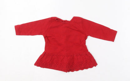 NEXT Girls Red  Cotton Pullover T-Shirt Size 0-3 Months Crew Neck