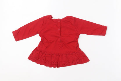 NEXT Girls Red  Cotton Pullover T-Shirt Size 0-3 Months Crew Neck