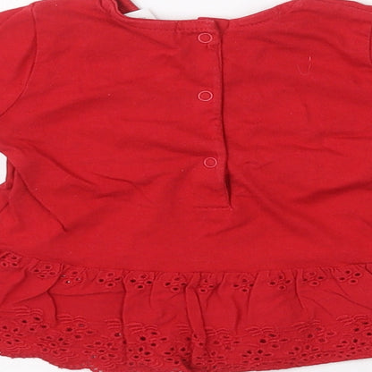 NEXT Girls Red  Cotton Pullover T-Shirt Size 0-3 Months Crew Neck
