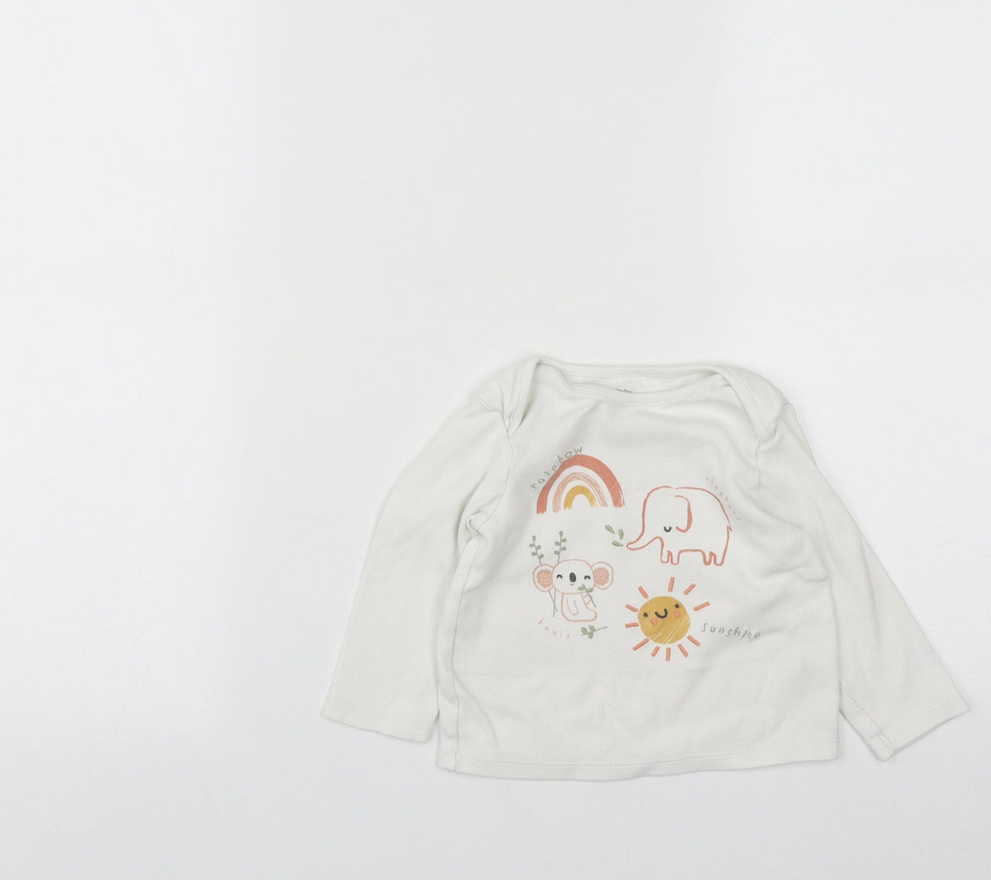 F&F Girls White  Cotton Basic T-Shirt Size 12-18 Months Round Neck