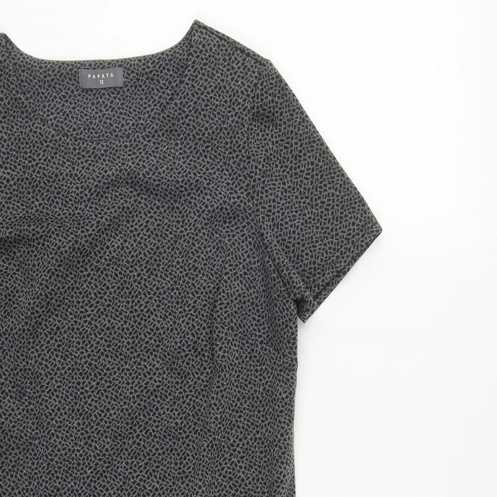 Papaya Womens Green Geometric Polyester A-Line  Size 12  Roll Neck