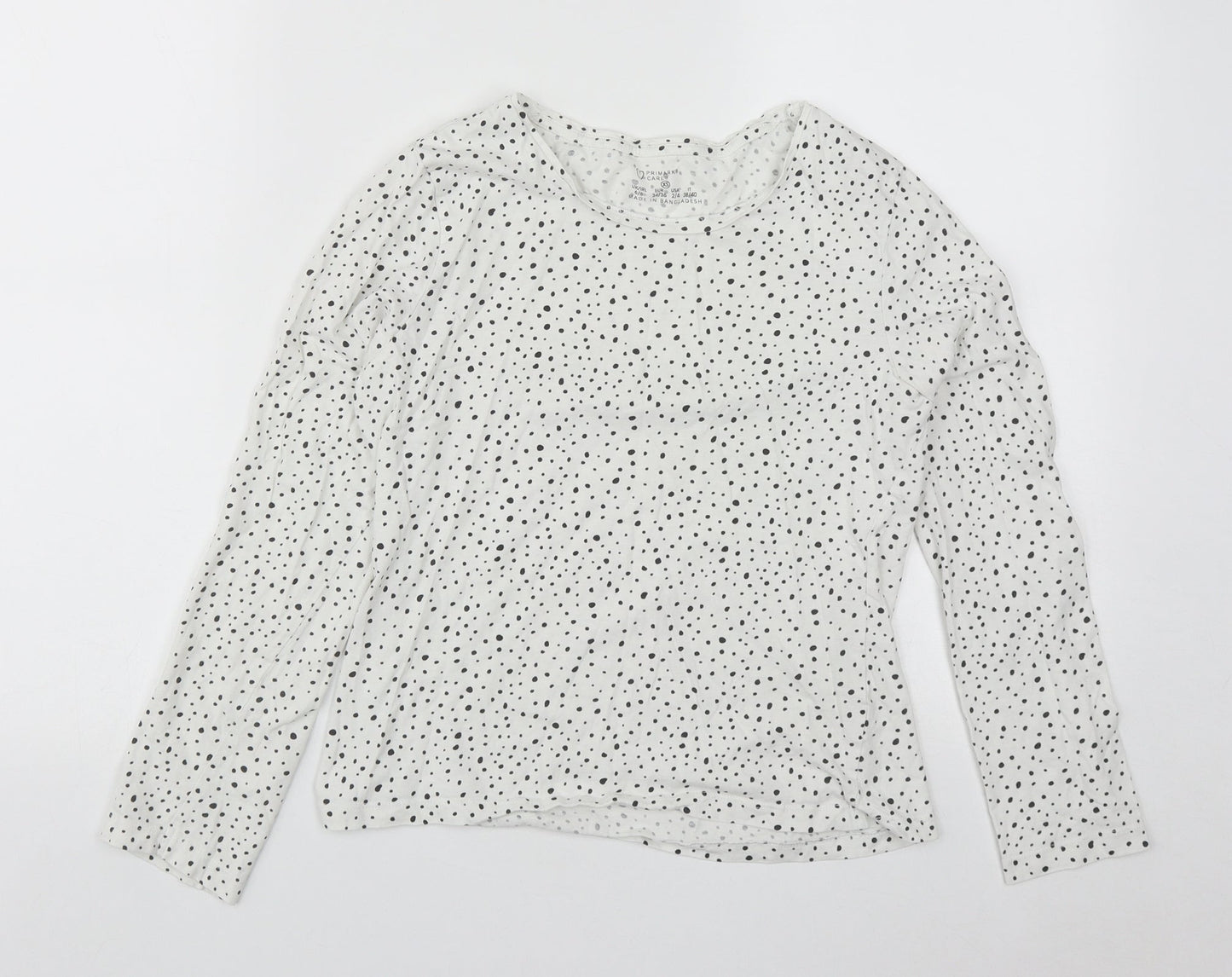 Primark Womens White Geometric Cotton Basic T-Shirt Size XS Round Neck