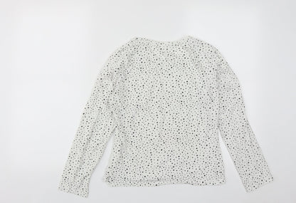 Primark Womens White Geometric Cotton Basic T-Shirt Size XS Round Neck