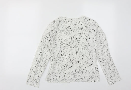 Primark Womens White Geometric Cotton Basic T-Shirt Size XS Round Neck