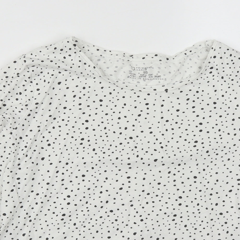 Primark Womens White Geometric Cotton Basic T-Shirt Size XS Round Neck