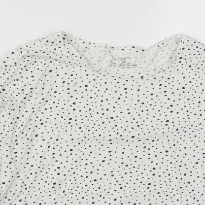 Primark Womens White Geometric Cotton Basic T-Shirt Size XS Round Neck