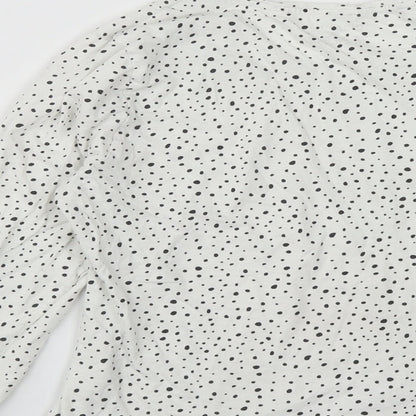 Primark Womens White Geometric Cotton Basic T-Shirt Size XS Round Neck