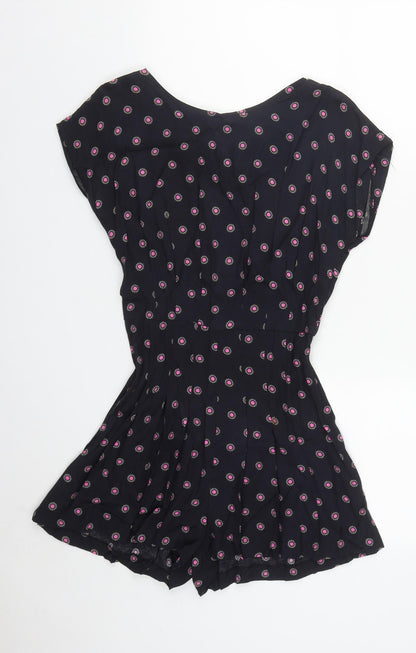 Topshop Womens Black Geometric Viscose Playsuit One-Piece Size 6  Zip