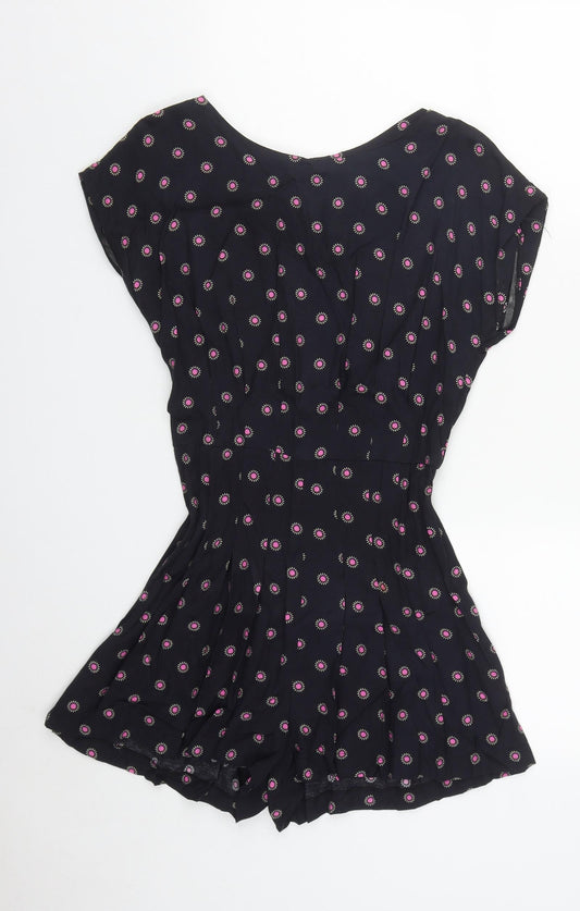 Topshop Womens Black Geometric Viscose Playsuit One-Piece Size 6  Zip