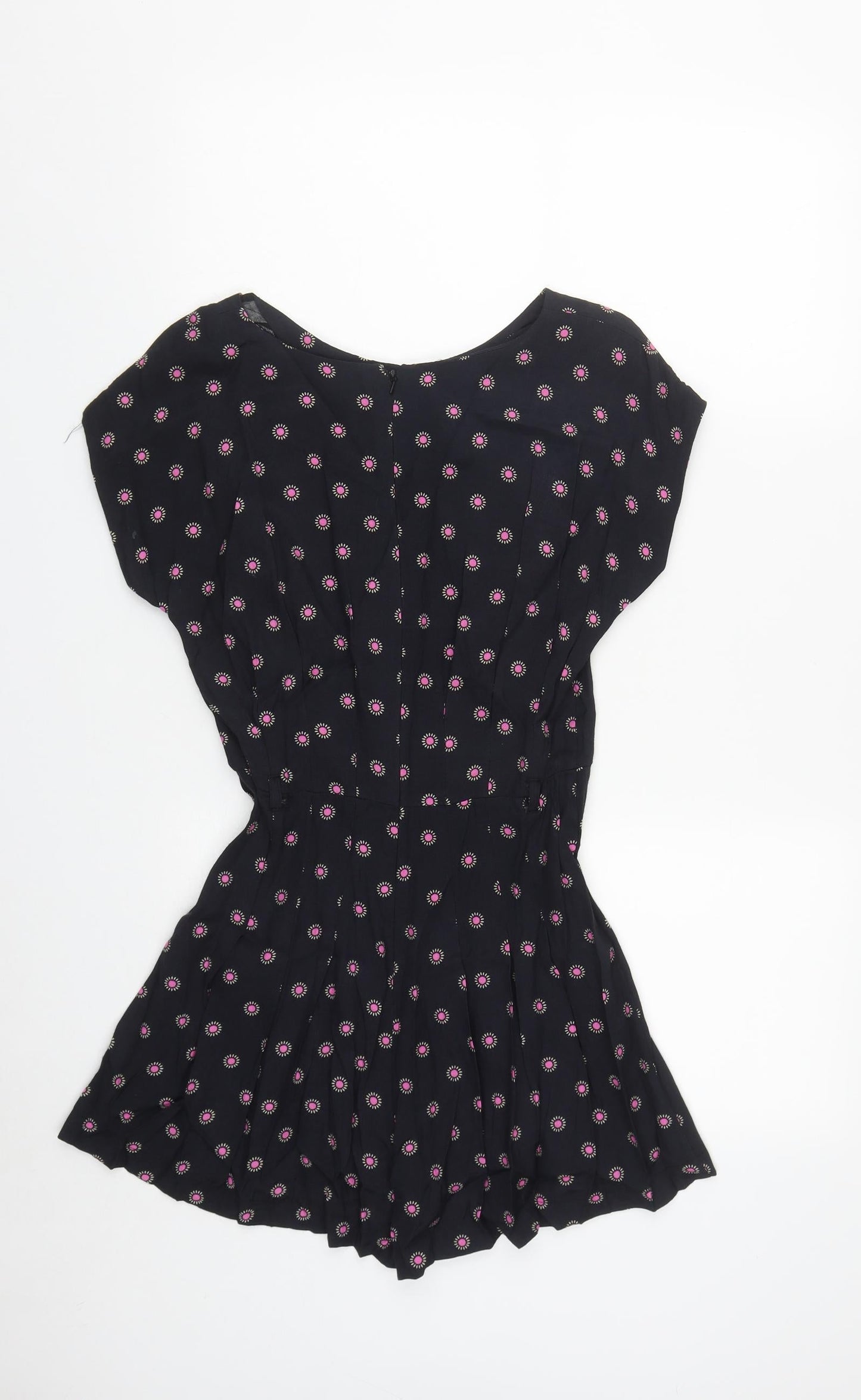 Topshop Womens Black Geometric Viscose Playsuit One-Piece Size 6  Zip