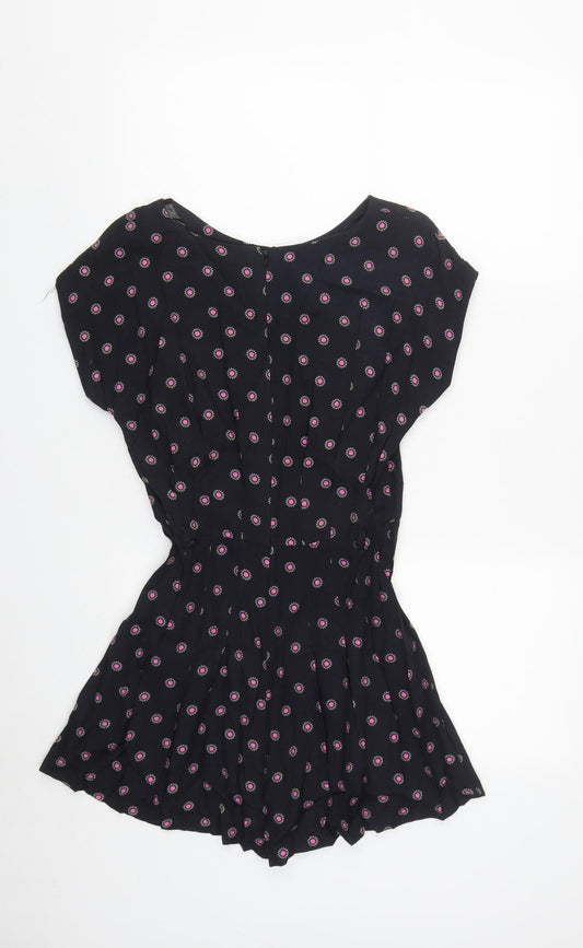 Topshop Womens Black Geometric Viscose Playsuit One-Piece Size 6  Zip
