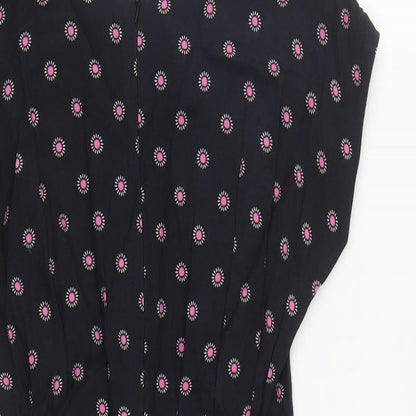 Topshop Womens Black Geometric Viscose Playsuit One-Piece Size 6  Zip