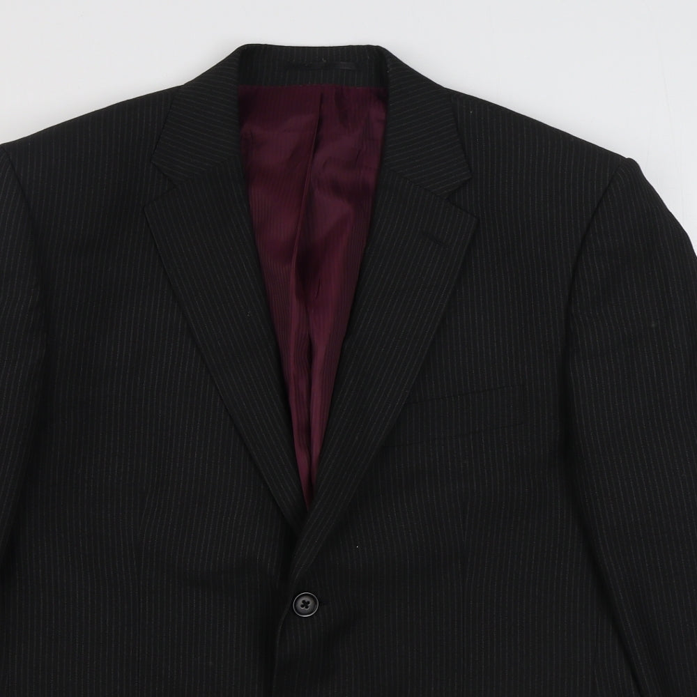 George Mens Black Striped Polyester Jacket Suit Jacket Size 40