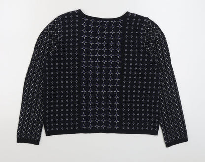 George Womens Black Boat Neck Geometric Acrylic Pullover Jumper Size 10