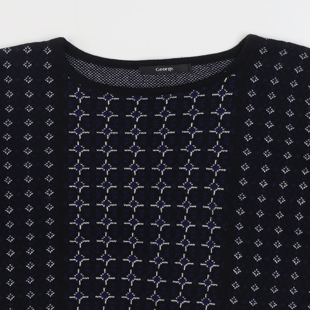 George Womens Black Boat Neck Geometric Acrylic Pullover Jumper Size 10