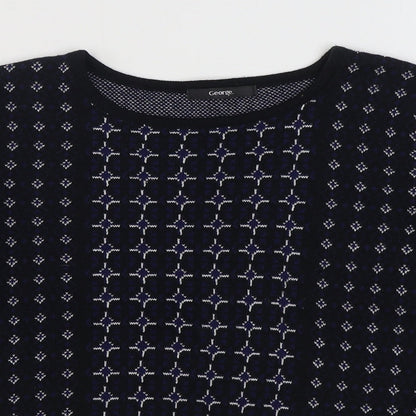 George Womens Black Boat Neck Geometric Acrylic Pullover Jumper Size 10