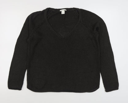 H&M Mens Brown V-Neck  Acrylic Pullover Jumper Size M