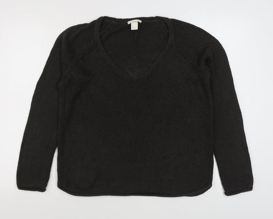 H&M Mens Brown V-Neck  Acrylic Pullover Jumper Size M