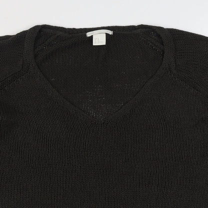 H&M Mens Brown V-Neck  Acrylic Pullover Jumper Size M