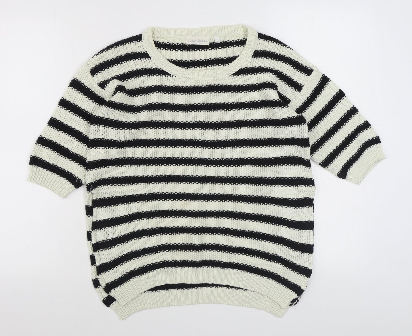 Dolce Stella Womens Black Round Neck Striped Acrylic Pullover Jumper Size M