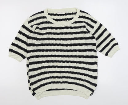 Dolce Stella Womens Black Round Neck Striped Acrylic Pullover Jumper Size M