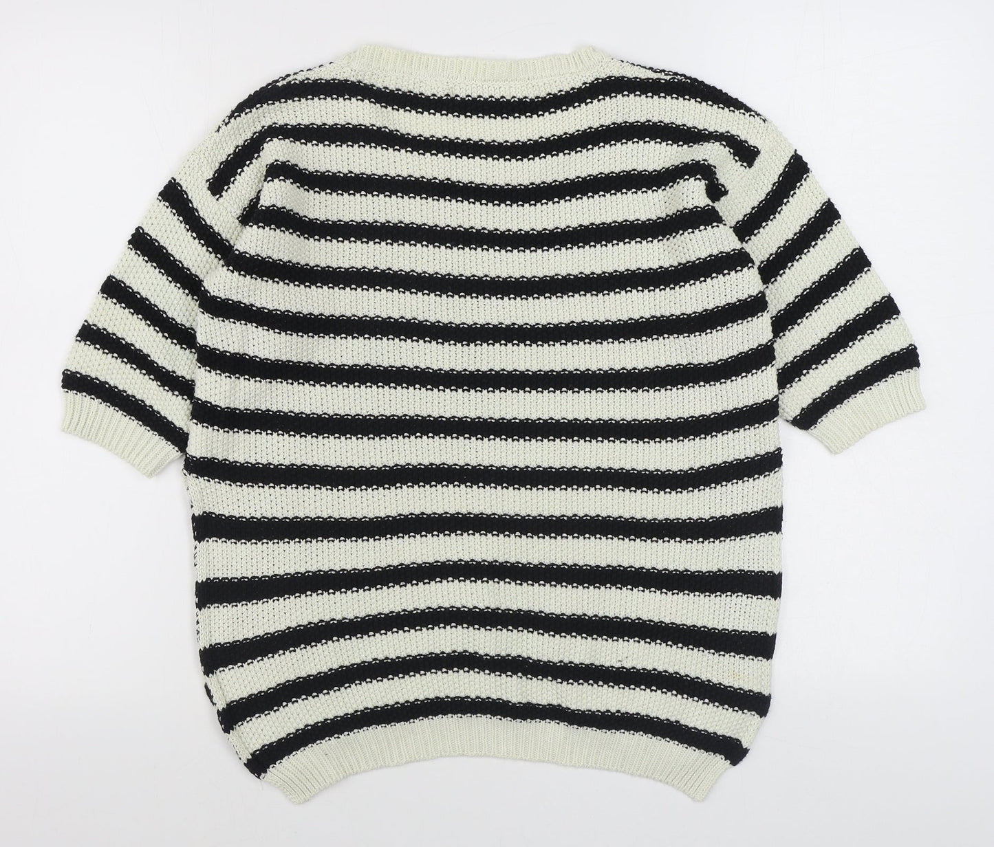 Dolce Stella Womens Black Round Neck Striped Acrylic Pullover Jumper Size M