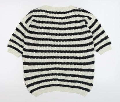 Dolce Stella Womens Black Round Neck Striped Acrylic Pullover Jumper Size M