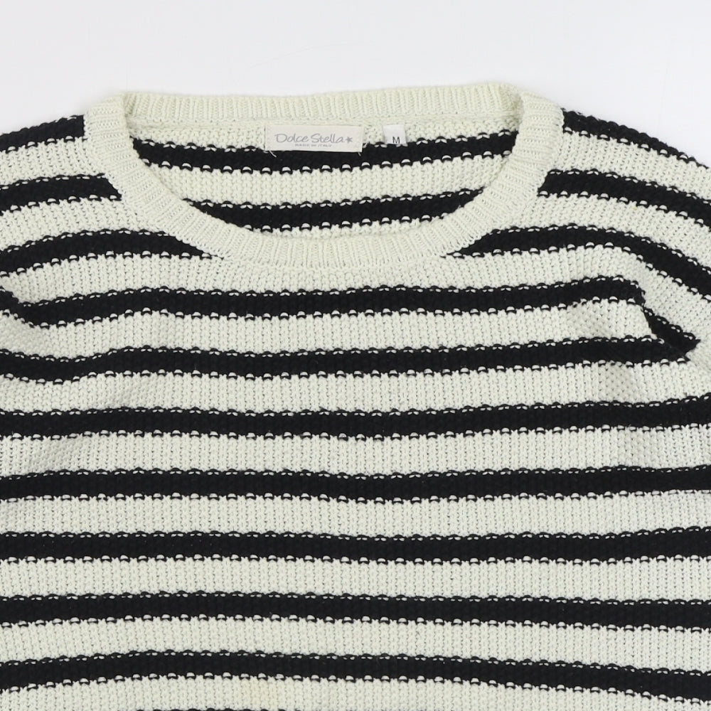 Dolce Stella Womens Black Round Neck Striped Acrylic Pullover Jumper Size M