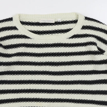 Dolce Stella Womens Black Round Neck Striped Acrylic Pullover Jumper Size M