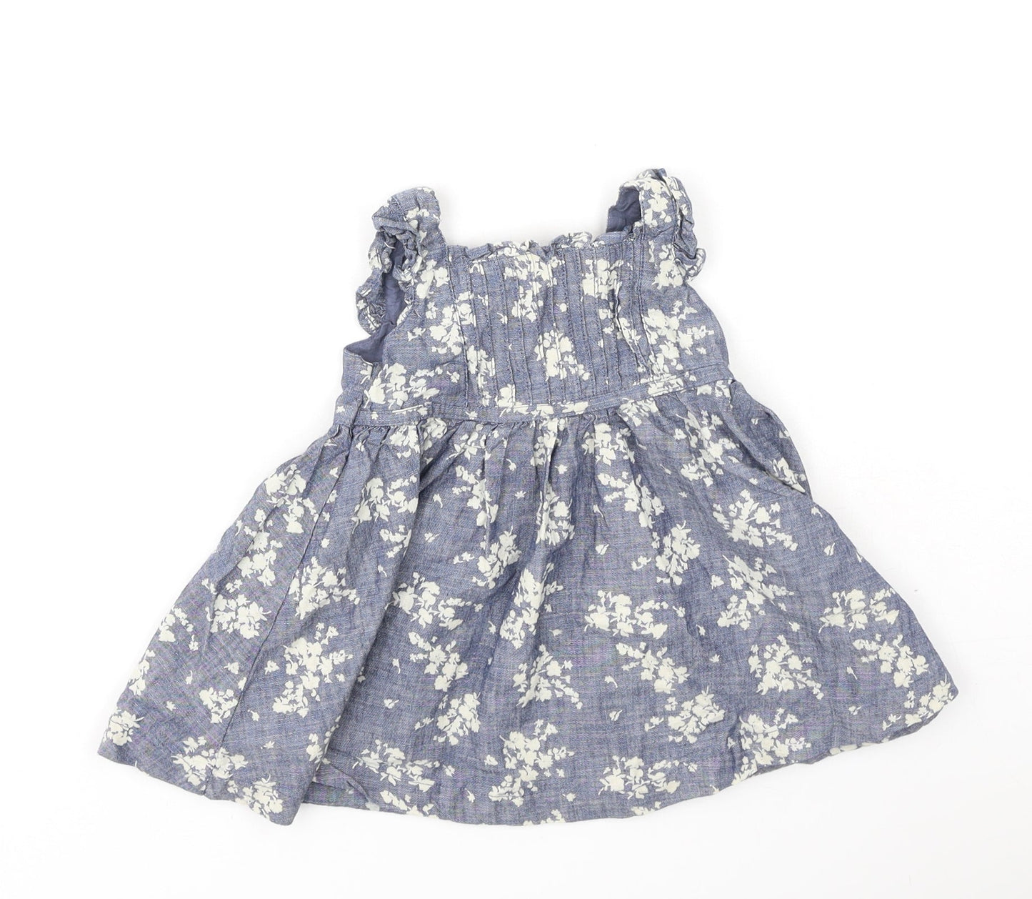 Dunnes Stores Girls Blue Floral Cotton Fit & Flare  Size 3-6 Months  Off the Shoulder