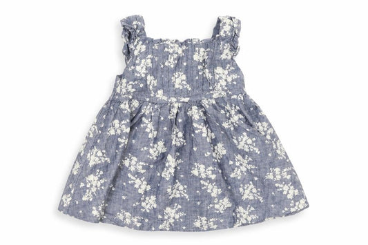 Dunnes Stores Girls Blue Floral Cotton Fit & Flare  Size 3-6 Months  Off the Shoulder