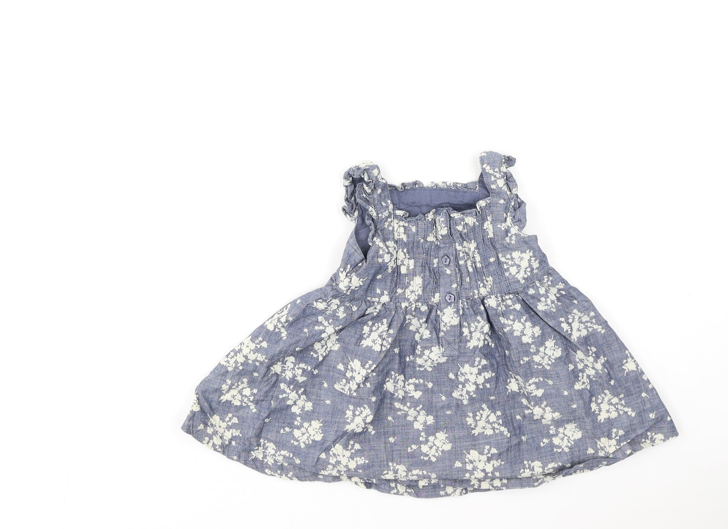 Dunnes Stores Girls Blue Floral Cotton Fit & Flare  Size 3-6 Months  Off the Shoulder