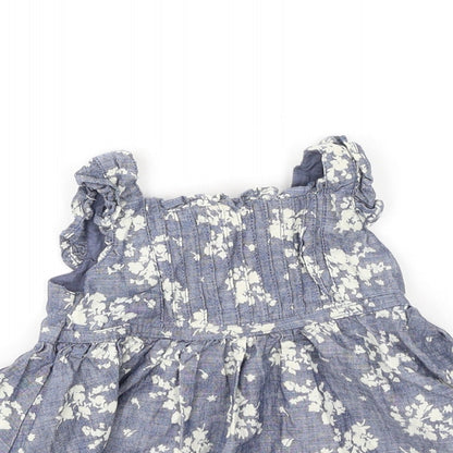 Dunnes Stores Girls Blue Floral Cotton Fit & Flare  Size 3-6 Months  Off the Shoulder