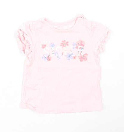 Nutmeg Girls Pink Floral Cotton Basic Casual Size 3-6 Months Round Neck